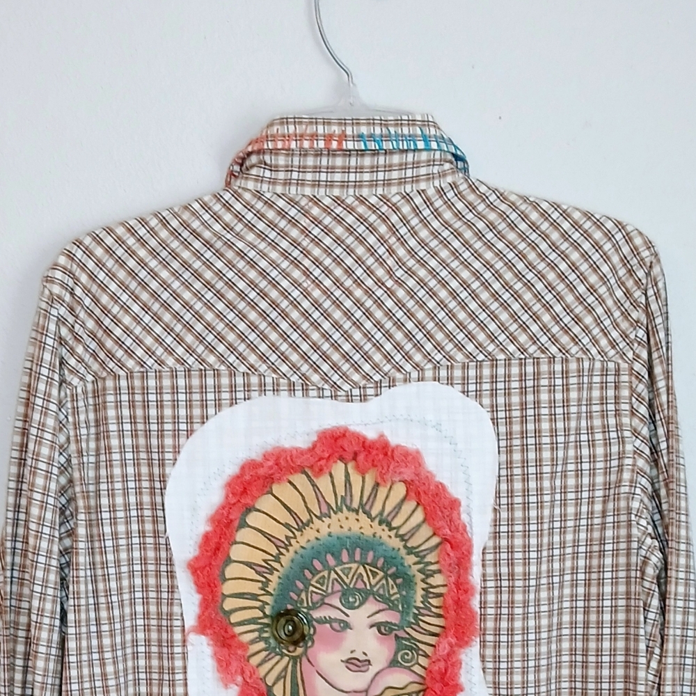 Upcycled Western Shirt Beautiful Native American Girl - Picture 8 of 11